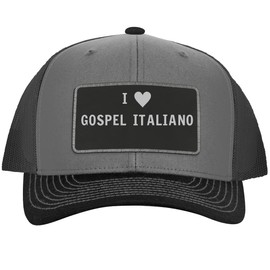 I Heart Love Gospel Italiano - Leather Black Patch Engraved Trucker Hat, Heather-Black, One Size
