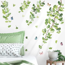 decalmile Hanging Green Leaves Wall Decals Ivy Vine Plants Wall Stickers Living Room Bedroom Sofa TV Background Wall Decor