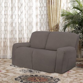 Easy-Going 6 Pieces Microfiber Stretch Sectional Recliner Sofa Slipcover Soft Fitted Fleece 2 Seats Couch Cover Washable Furniture Protector with Elasticity for Kids(Recliner Loveseat, Taupe)