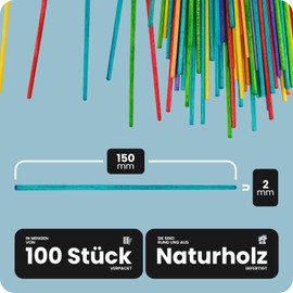 Netuno 100 Multicoloured Round Wooden Craft Sticks 15cm 5.9 inches Wood Popsicle Sticks Lolly Sticks Lollipop Coloured Wooden Sticks Colorful Round ice Cream Sticks for Decoration Crafting DIY Home