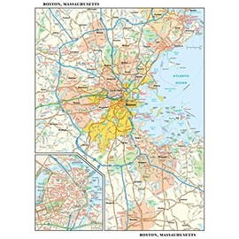 Boston, Massachusetts Wall Map, Small - 11.25" x 14.5" Laminated