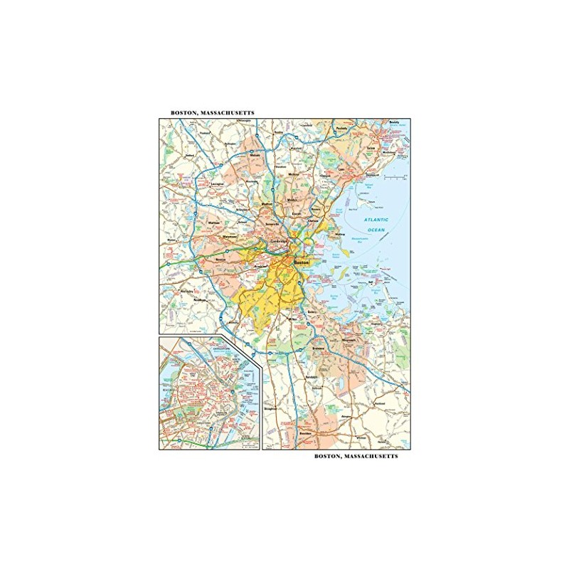 Boston, Massachusetts Wall Map, Small - 11.25" x 14.5" Laminated