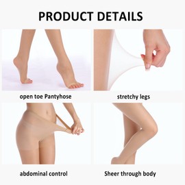YAGAXI 20D toeless pantyhose - 2 Pairs Control Top open toe pantyhose for women(S, Nude)