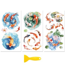 Peacoblue Aufkleber für Möbel 3Pcs Koi mit Lotusblatt und Blumen n 15cmx30cm, UV DTF Wasserdichter Japanischer Möbelfolie-Transfer für Kommoden, Glas, Porzellan, Holz, Kunststoff