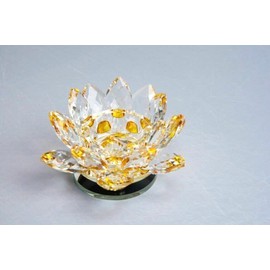 Crystal Crown® Crystal Lotus Flower Solar Spin System Ornament Craft Decoration Home Decoration, 10 CM (Yellow)