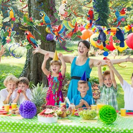 Lemicin 58 Pcs Tropical Birds Hawaiian Hanging Swirl, Tropical Toucan Parrot Party Foil Ceiling Hawaiian Rainforest Birds Decor for Summer Beach Pool Tiki Wedding Birthday Party Supplies