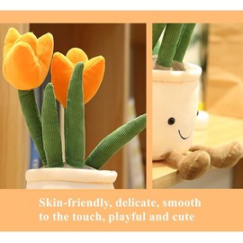 Orange Tulip Plush Toy - 13.7" Cute Flower & Plant Pillow, Stuffed Animal for Nature Room Decor