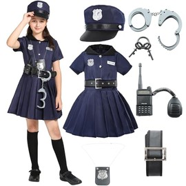 Sincere Party Girls Police Officer Costume,Cutie Cop Dress Up Role Play Set for Girls 8-10years