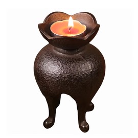 SECHUDO Japanese Style Cast Iron Candle Holder, Small Handmade Vintage Candlestick Holders, Rustic Pillar Candle Holder, Farmhouse Candle Stand for Fireplace Shelf Home Decor (4.53" Tall Pattern)