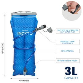 INOXTO 1.5L/2L Hydration Bladder, Water Bladder with Water Reservoir Hose Insulator & High Flow Bite Valve for Hiking Backpack, Leak Proof 1.5/2L Water Reservoir for Camping Cycling Running (3L)