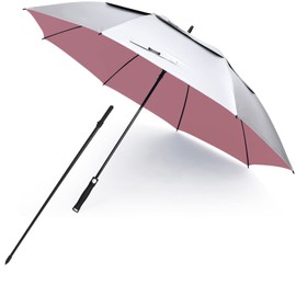 G4Free Vented UV Golf/Beach Umbrella 68" Arc, Auto Open Oversize Extra Large Windproof Sun Shade Rain Umbrellas(Silver/Pink)