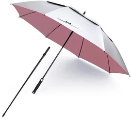G4Free Vented UV Golf/Beach Umbrella 68" Arc, Auto Open Oversize Extra Large Windproof Sun Shade Rain Umbrellas(Silver/Pink)