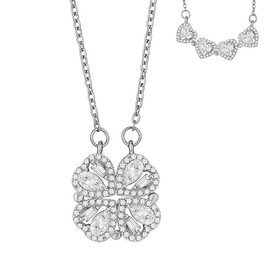 REQAG Necklace Women's Four Leaf Clover Necklaces Silver Pendant Necklace for Women Jewellery Zirconia Heart Necklace for Mum Wife Her Girlfriend Birthday Valentine's Day Party, Plastic