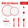 175PCS Clear and Red Disposable Silverware Sets for 25 Guests