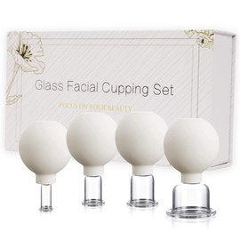 okmaba 4PCS Glass Facial Cupping Set, Anti Aging Face Cupping Cups for Face & Neck Lift, Glowing Skin - Rejuvenation, Lymphatic Drainage, Facial Vacuum Suction Cups (White)
