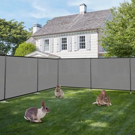 E&K 5'x24' Outdoor Privacy Screen Fence Freestanding Backyard Patio Privacy Pool Fencing Garden Dog Fence with Iron Poles and Rails (Light Gray)