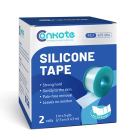 Conkote Pain-Free Removal Silicone Tape 1" x 5 Yards, Strong Adhesion and Hypoallergenic, Good for Sensitive Skin, 2 Rolls