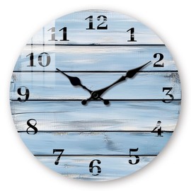 Wooden Wall-Clocks for Kitchen - Silent Non Ticking Wall Clocks Battery Operated - 12 Inch Coastal Design Country Rustic Retro Decorative for Bathroom Living Room
