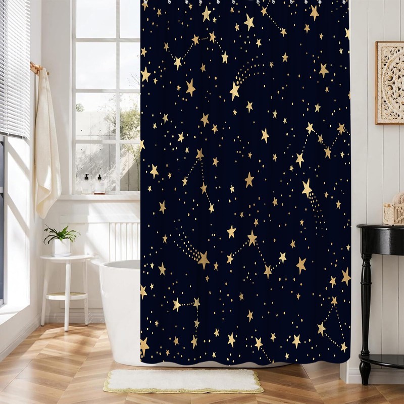 WANVYON Celestial Shower Curtain Cute Star Glitter Starry Sky Astrology