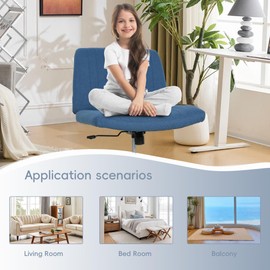 Capacmkseh Criss Cross Legged Chair, Armless Vanity Chair, Comfy Wide Desk Chair for Home, Vanity Room, Bedroom, Office