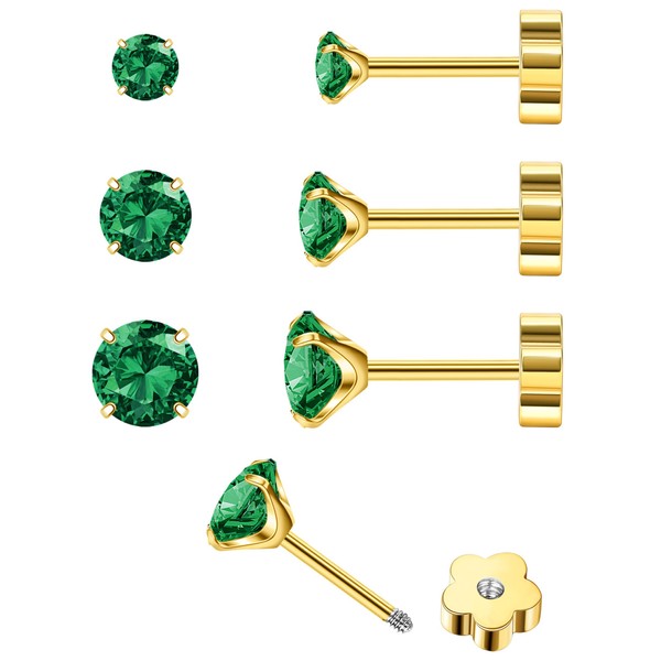 EQFE 14K Gold CZ Flat Back Earrings for Women Hypoallergenic