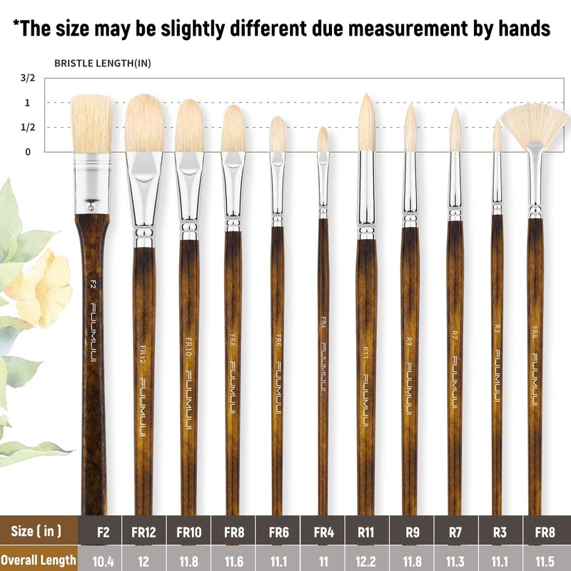 Fuumuui 11PCS Professional Oil Paint Brush Set - Superior Hog
