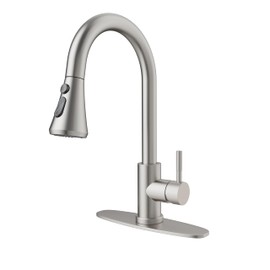 VXV Kitchen Faucets, Brushed Nickel Kitchen Faucet with Pull-Down Sprayer, Stainless Steel Sink Faucet for Farmhouse, RV, and Bar, Pull Out Kitchen Faucet with Deck Plate and 1/2'' Adapters