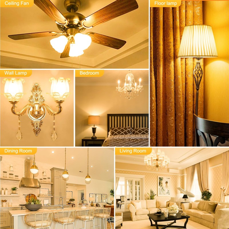 hansang E12 Candelabra LED Bulbs 2700K Warm White, 60Watt Equivalent,