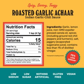 Brooklyn Delhi Roasted Garlic Achaar - 9 Ounces - Spicy, Lemony, Savory, Sweet Flavor - Made with a mix of Indian Spices, Red Chili Powder, and Unrefined Cane Sugar - Vegan - No Artificial Additives