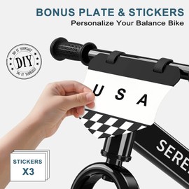 SEREED Toddler Balance Bike 2 Year Old, No Pedal Kids Toy Bike for 2-5 Years Old, Tool-Free Adjustment, for Grandkids 2-3 Boys Girls, Customize Plate with 3pcs Stickers (Black)