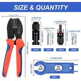 Solar Crimping Tools Set, MC4 Crimping Tool Kit for 2.5/4/6mm² + 12 Pairs Male/Female Connectors + 2pcs Spanner Wrench + 1pcs Crimper Plier, Solar Panel Wiring Tool Kit