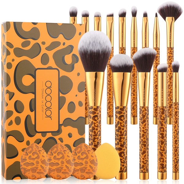 Docolor Makeup Brushes Leopard 14pcs Premium Synthetic Foundation Powder Concealers
