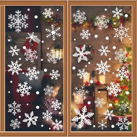 Purezento 6 Set Christmas Snowflake Stickers, 444 PCS Snowflakes Window Stickers Clings,Snow Flakes Static PVC Reusable Stickers, for Christmas Window Decorations