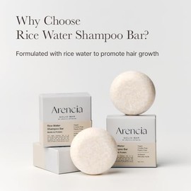 ARENCIA- Barra de champú de agua de arroz coreana para el crecimiento y fortalecimiento del cabello, fórmula totalmente natural con biotina y Pro