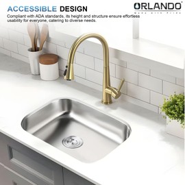 23"x18"x5" Undermount 18 Gauge Stainless Steel Single Bowl ADA Kitchen Sink