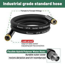 Short Garden Hose 10 ft x 5/8" Female to Female Hose Adapter, Heavy Duty Small Water Hose Extend Connector, Leak-Free Connections Hybrid Rubber Leader Hose with 3/4" Double GHT Fittings, BT10FF, Black