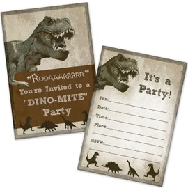 Old Blue Door Invites T-Rex Dinosaur Kids Birthday Party Invitations (20 Count with Envelopes) - Boys Birthday Invitations