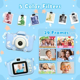 Kids Camera Toys for Girls Boy Age 3-12, Kids Digital Camera Toddler Camera for 3 4 5 6 7 8 9 Years Old Birthday Gifts, 1080 Video Camera for Toddler with Cute Protective & 32G SD Card(Blue)