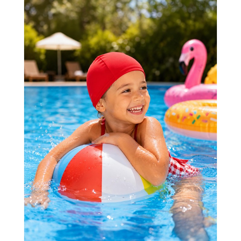 MAPIMANIA- Cuffia da Piscina color rosso per Bambini in Poliestere,