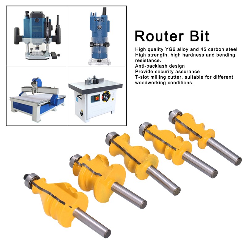 5Pcs/Set Router Bit Tenon Wood Milling Slot Cutter with 8mm