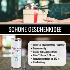 Druckerino Kaffeebecher to go Thermobecher, Schön, dass es Dich gibt - Thermobecher Kaffee to go, doppelwandiger Edelstahl Trinkbecher - Elefant - 570 ml - Schön dass es dich gibt Geschenke