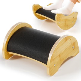 Bamboo Foot Rest for Under Desk at Work, Reversible Ergonomic Rocking Office Foot Rest, 6 Heights Adjustable & Non-Slip Mats with Foam Cushion, Under Desk Footrest for Home Office