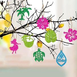 12Pcs Summer Tree Ornaments Hawaiian Party Hanging Paper Ornaments for Tree,Summer Luau Tropical Hawaiian Party Decorations Summer Paper Gift Tags for Hawaiian Luau Party Supplies