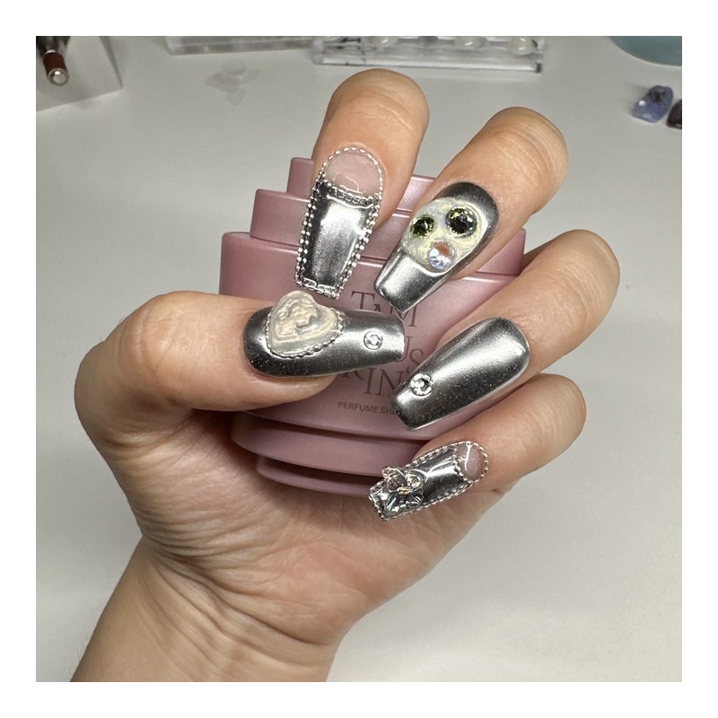 Silver cameo handmade nail tip - water drop / 실버