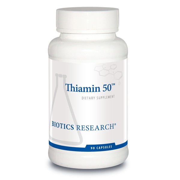 BIOTICS Research Thiamin 50™ – High Potency Vitamin B1, 50 mg, Energy Production, Metabolic Support, Cardiovascular Health, Brain Health. 90 Capsules