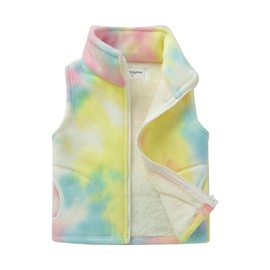 Mud Kingdom Polar Fleece Vest for Big Girls Cute Cartoon Printed Stand Collar Sleeveless Thick Warm Jacket with Pockets Tie Dye Size 10-12