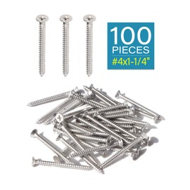 IMScrews 100pcs #4 x 1-1/4" (32mm) Stainless Flat Head Phillips Wood Screws 18-8 (304) Stainless Steel Countersunk Self Tapping Screws