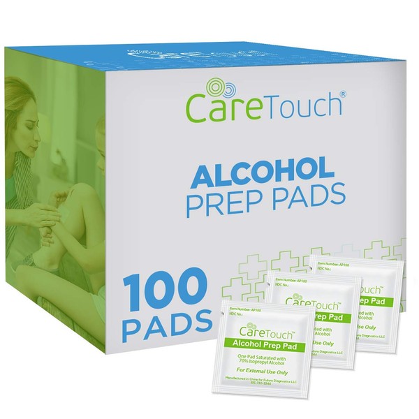 Care Touch Alcohol Wipes - Individually Wrapped Alcohol Prep Pads with 70% Isopropyl Alcohol, Great for Medical & First Aid Kits - Sterile, Antiseptic 2-Ply Rubbing Alcohol Pads - 100 count