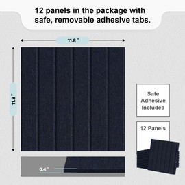 UMIACOUSTICS 12 PCS Equidistant Slotting Acoustic Panels,11.8" x 11.8" x 0.35" Sound Proof Wall Panels, Sound Absorbing Panels and Cork Board for Office, Studio, Home Theater, Deep Blue