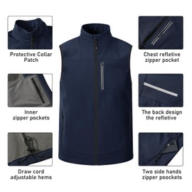 MoFiz Men's Softshell Outwear Vest, Light Full-Zip Vest Windproof Sleeveless Jacket for Hiking, Cycling, Walking Navy Medium
